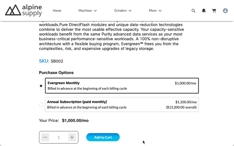 Subscription options on product detail page.