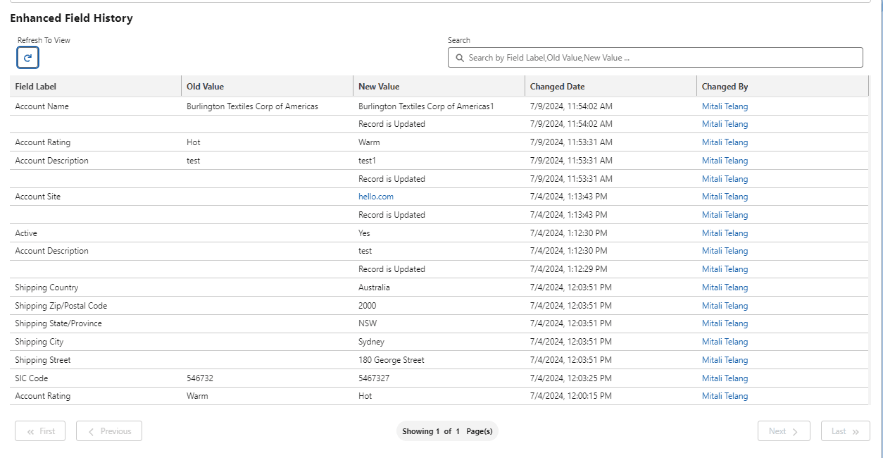 Field History End User View