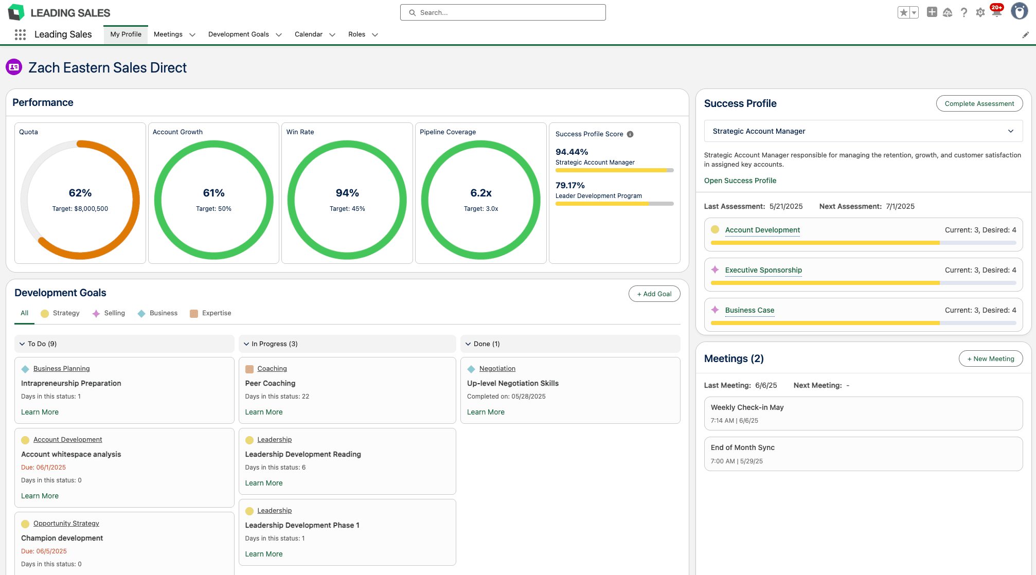 Sales Rep Development Dashboard