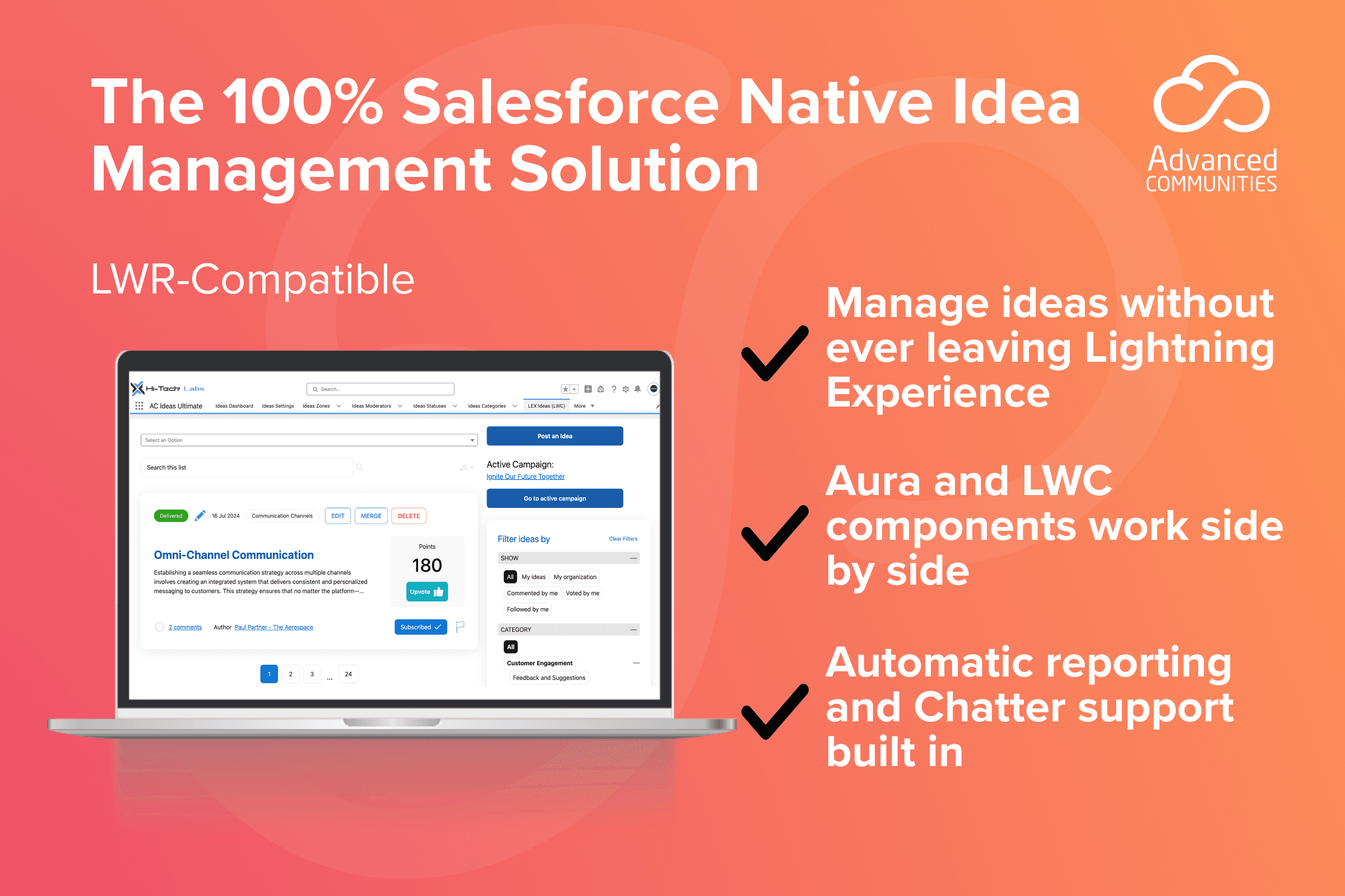 A native Salesforce idea management interface, fully compatible with LWR