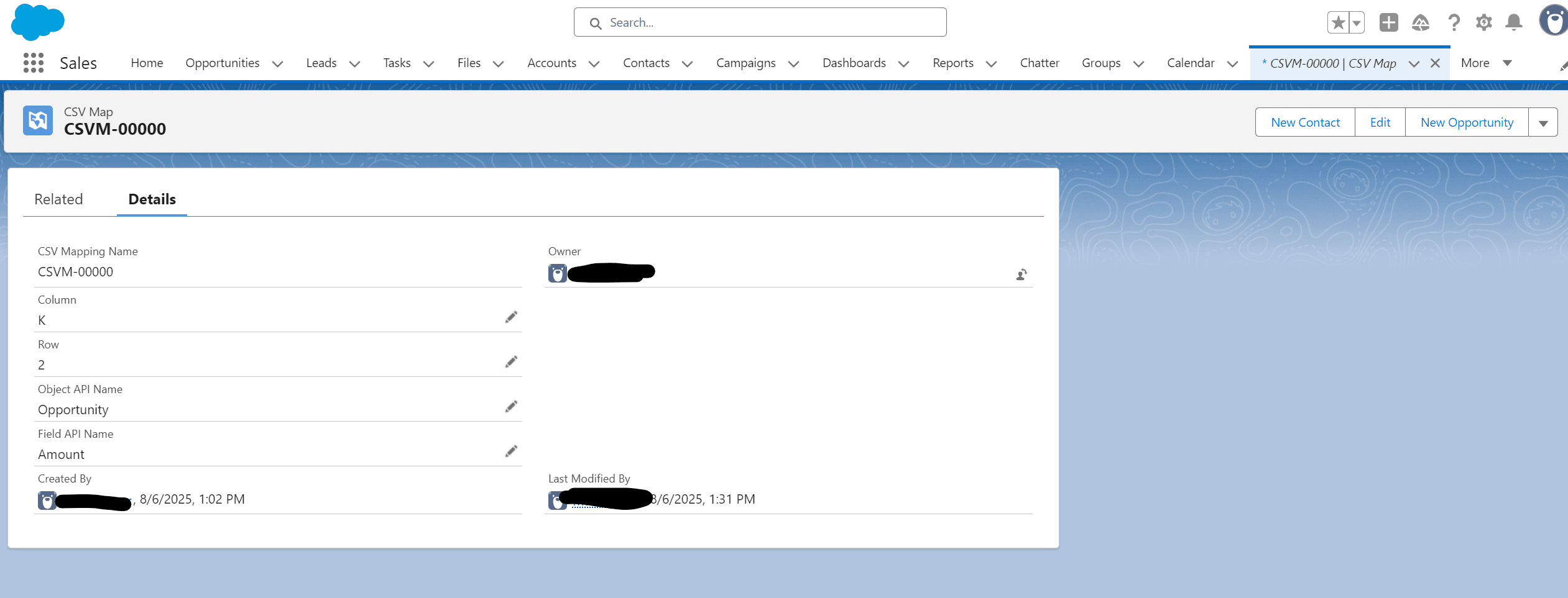 Configure mapping from spreadsheet cell to Salesforce field