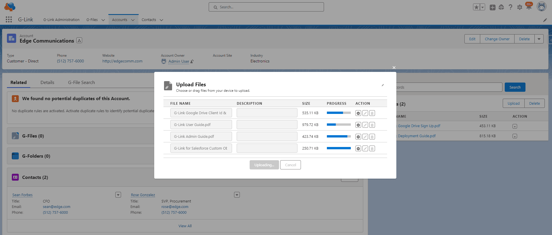 Upload Files - Account Detail