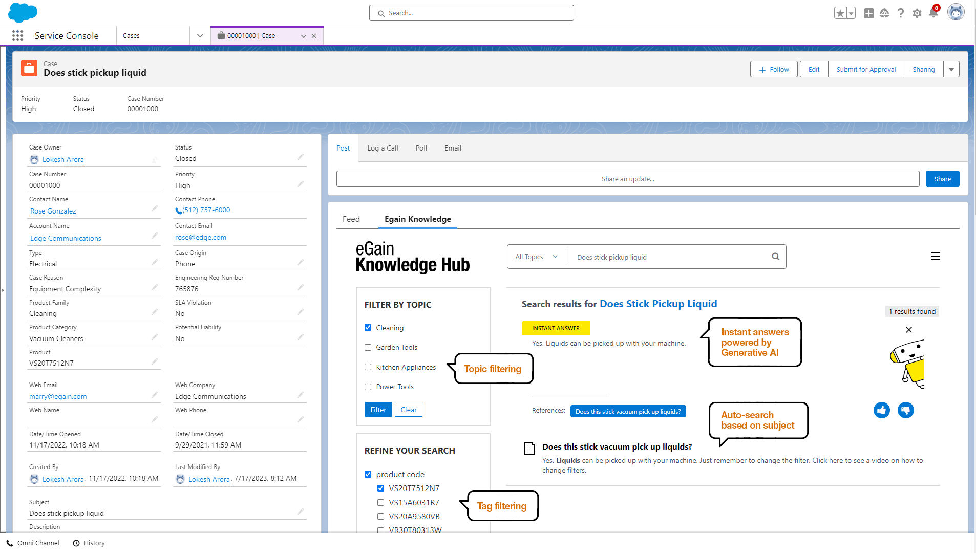 eGain Knowledge search results