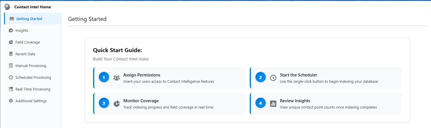 Quick start guide for Contact Intel setup and configuration