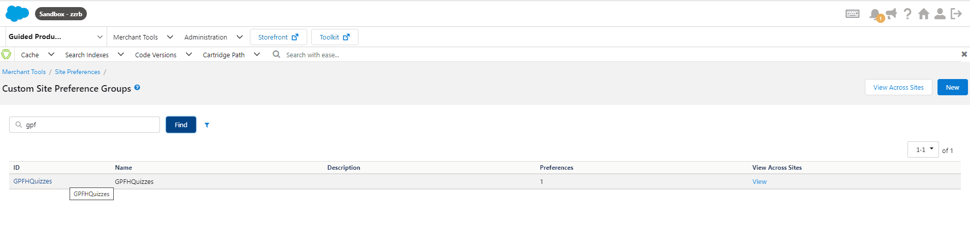 To display the quiz on Storefront, ID of the quizzes must be added in Custom Preferences