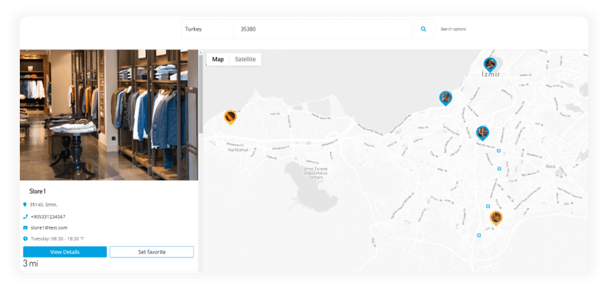 Customers can check maps and distances that are displayed based on their browser location