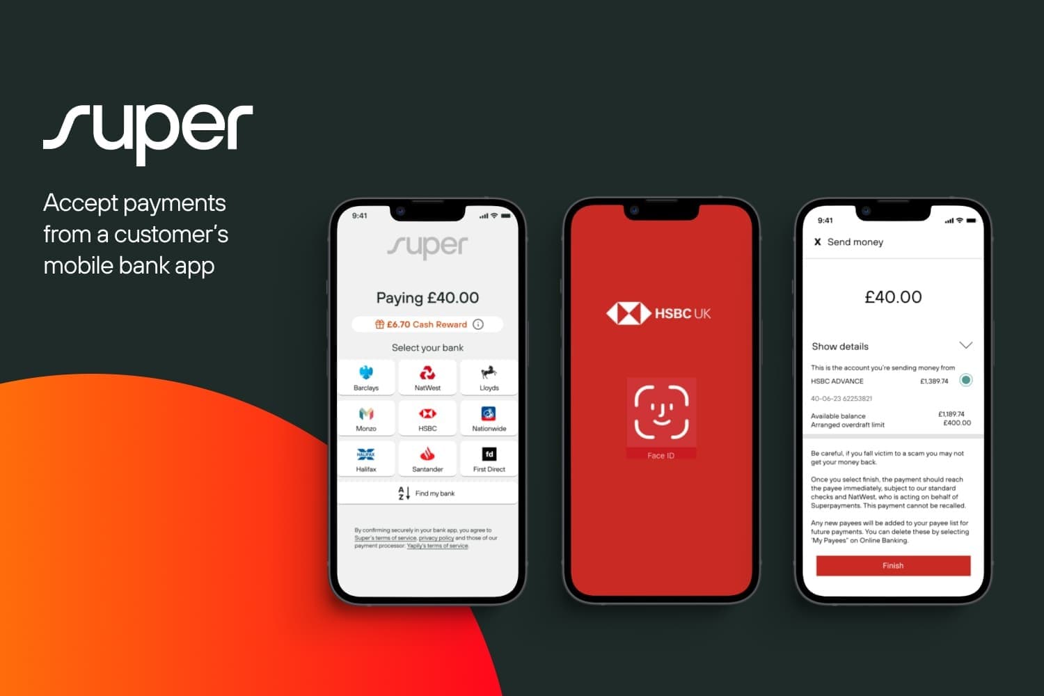Accept payments from a customer's mobile bank app