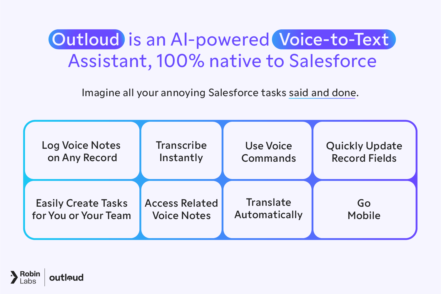 Meet Outloud: Your AI-powered voice transcription app and assist, 100% natively built for Salesforce