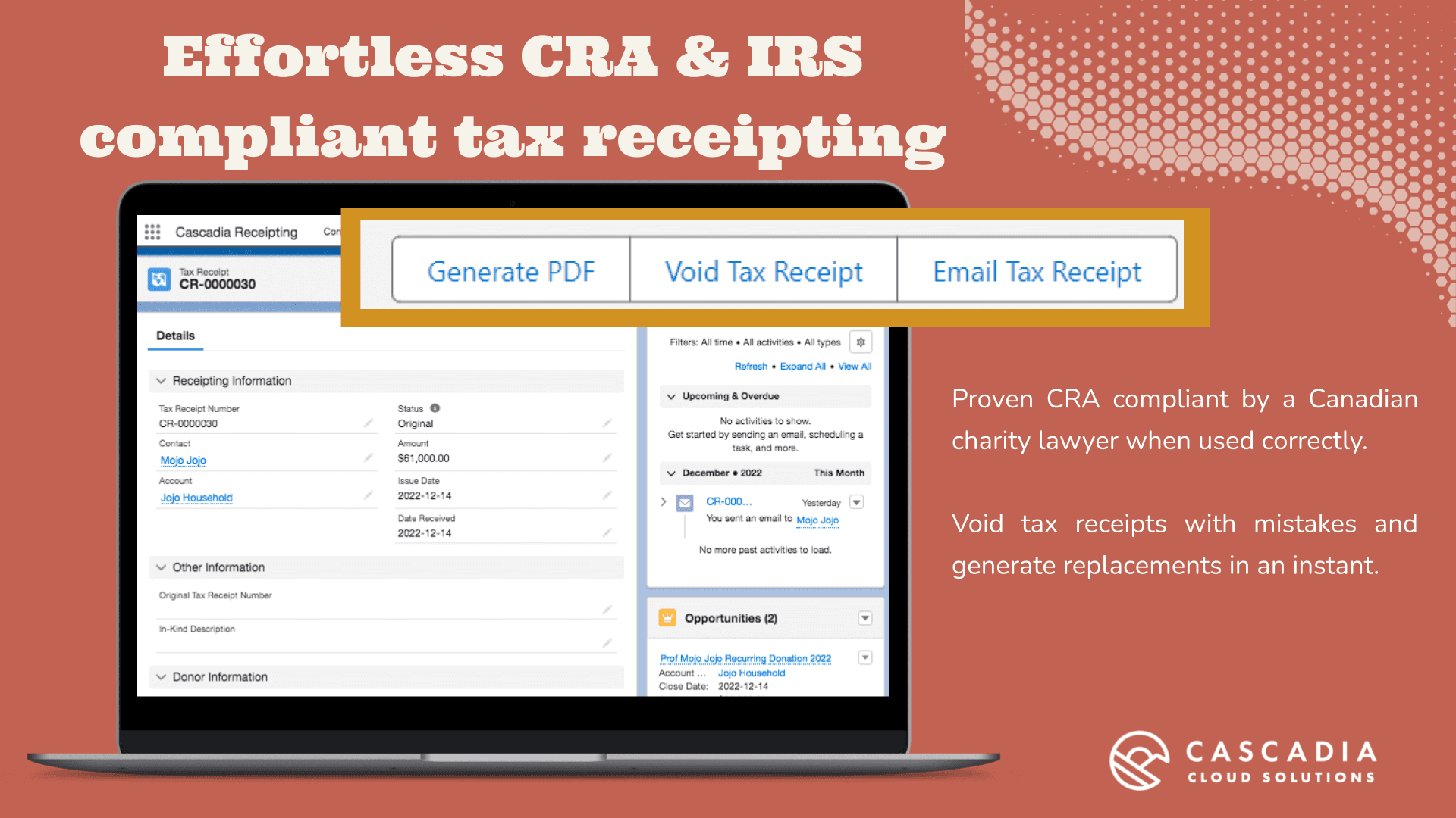 Effortless CRA & IRS compliant tax receipting