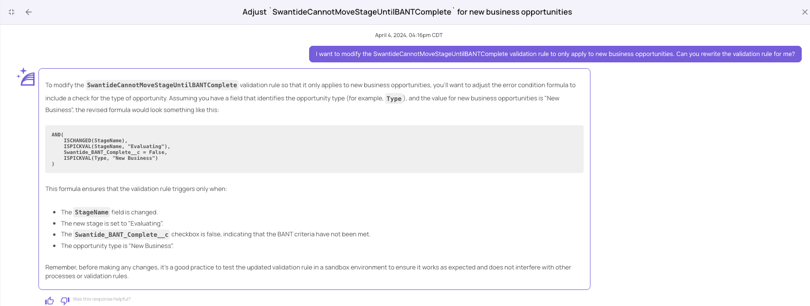 Quickly generate updates to Apex and validation rules