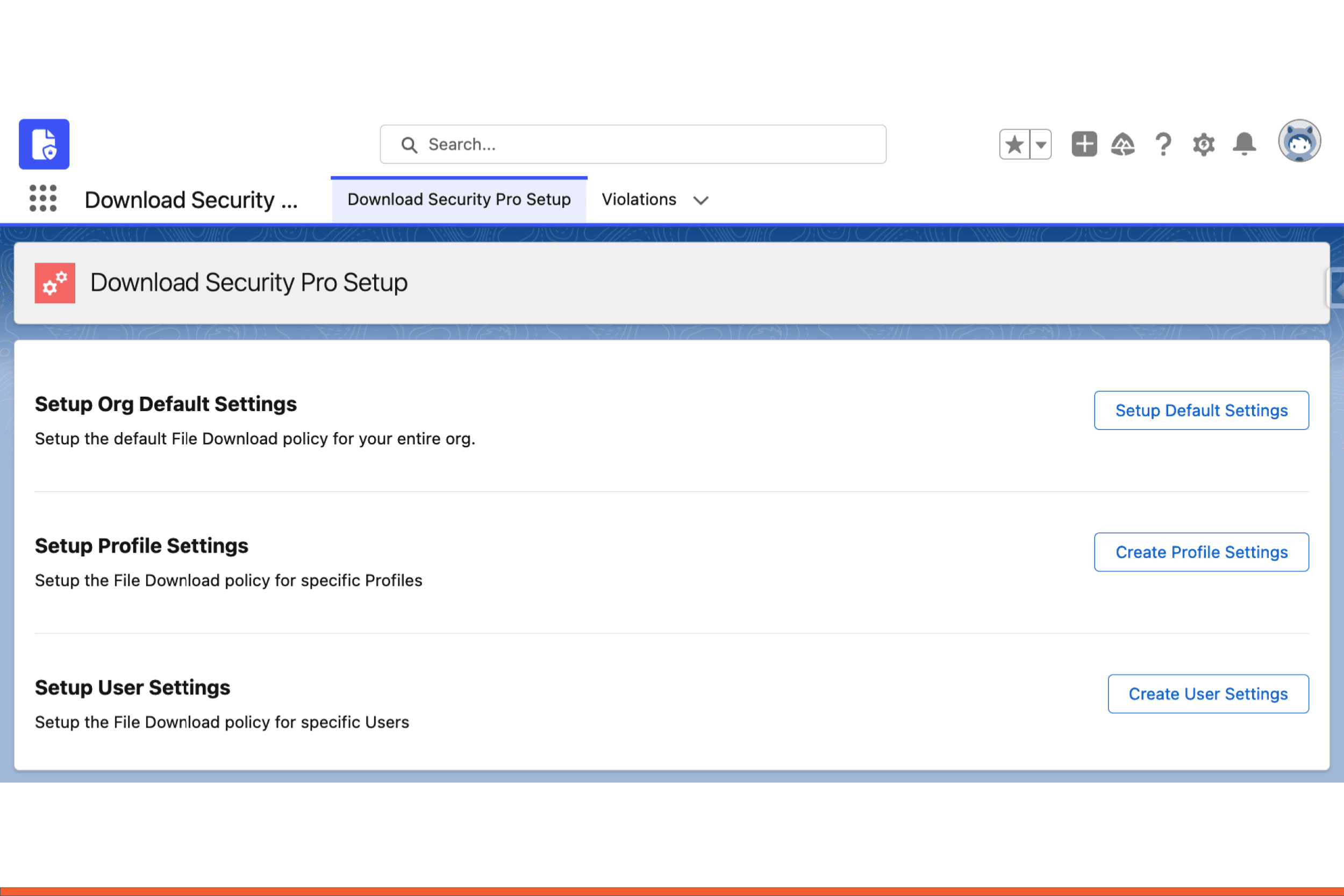 Download Policies can be set for the entire Org, with exceptions for Profiles and individual Users