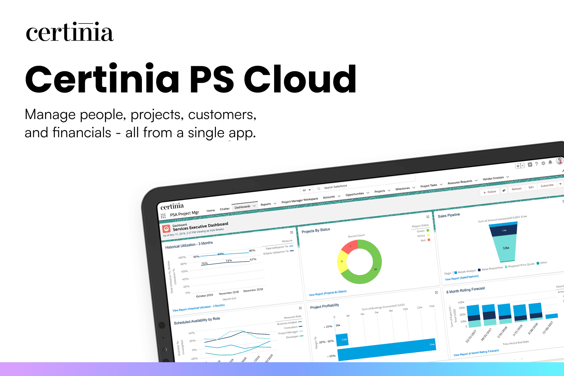 Manage people, projects, customers, and financials all from a single app