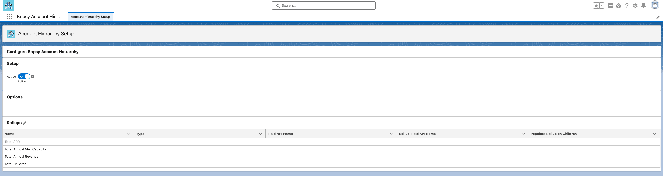 Bopsy Attribution Setup Screen