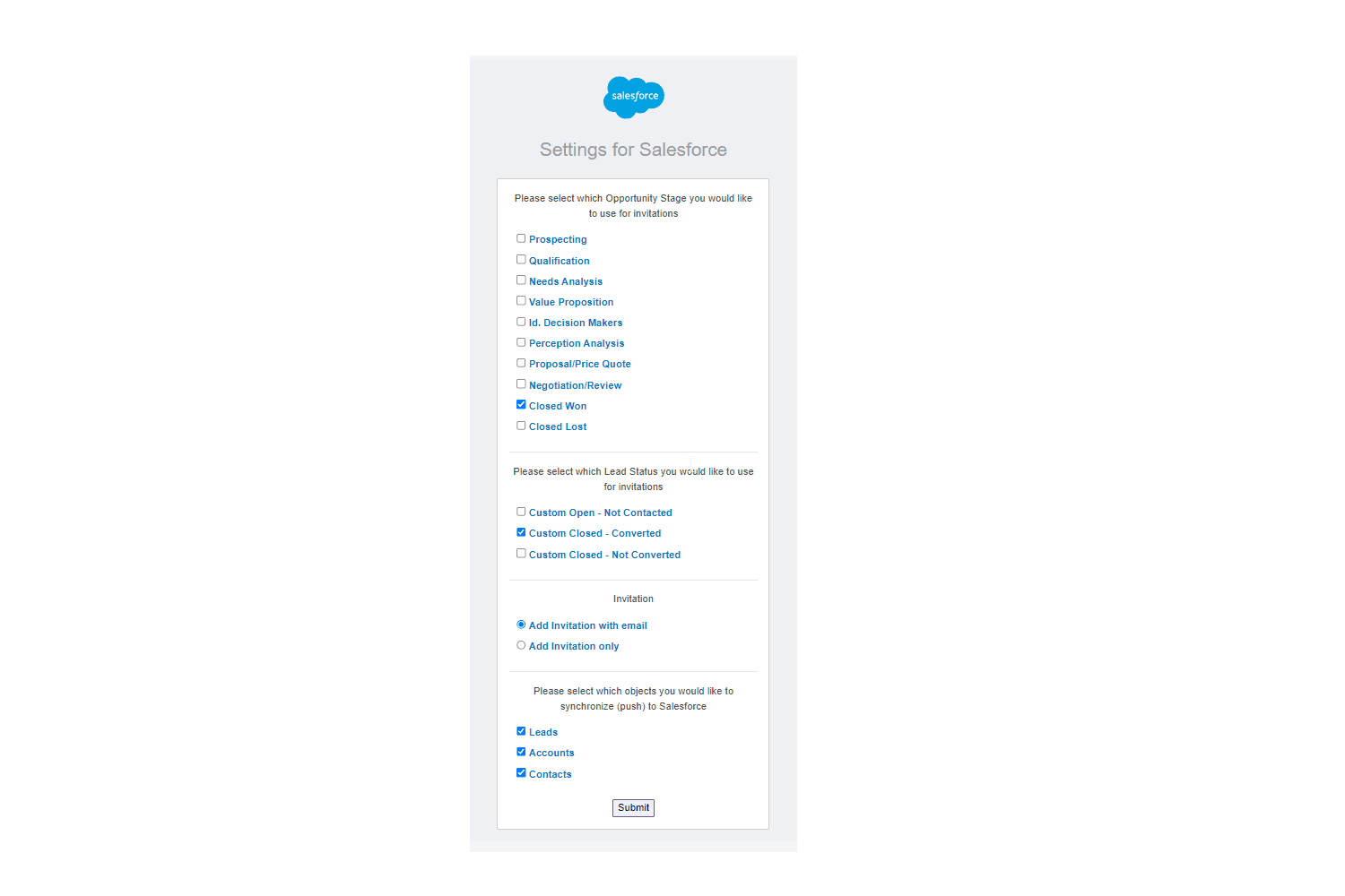 Settings For Salesforce