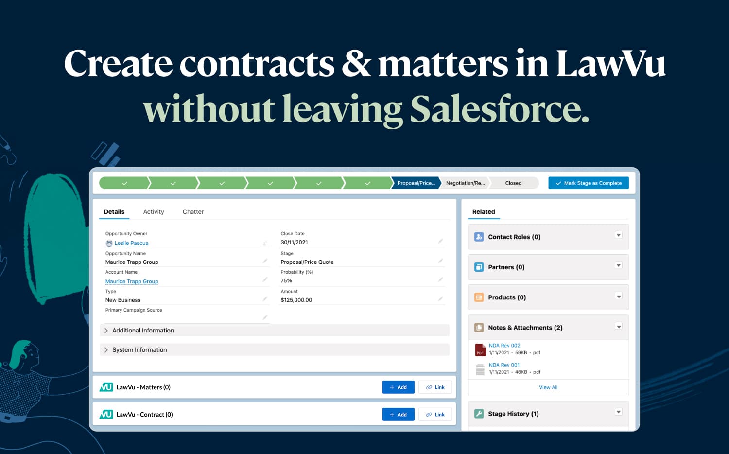 Create contracts & matters in LawVu without leaving Salesforce