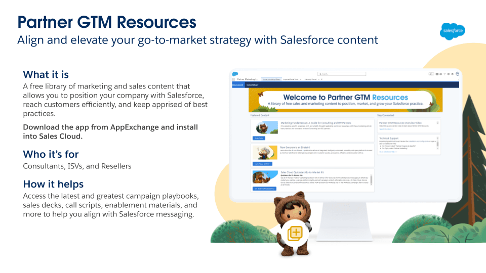 Get access to pre-built, co-branded marketing content in your instance of Sales Cloud.
