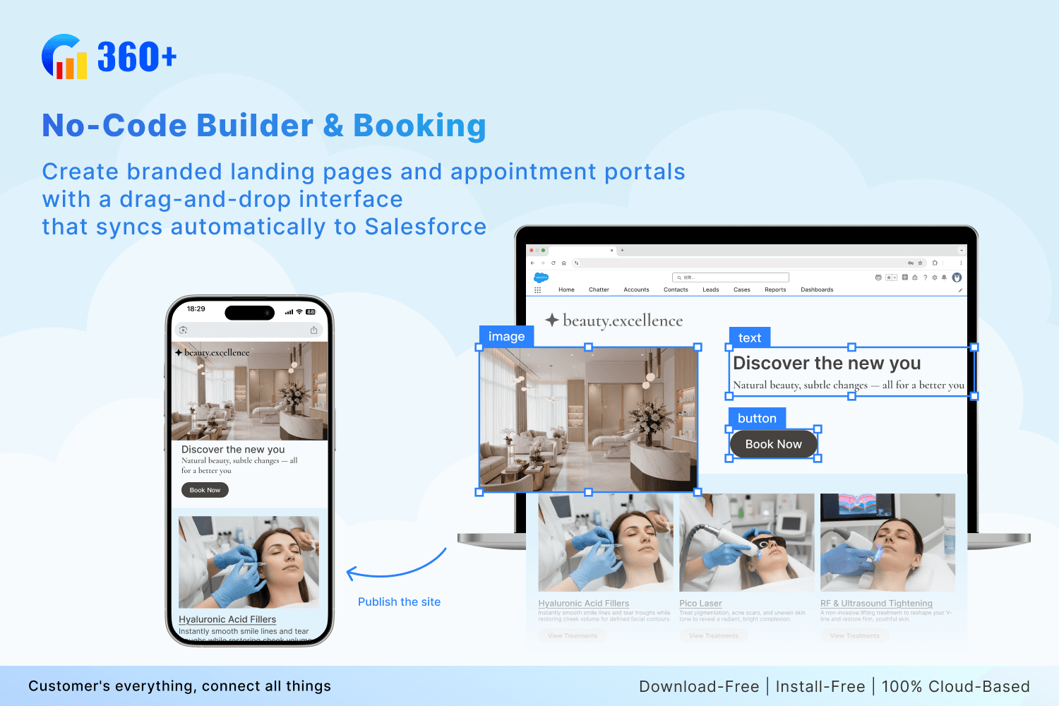 Build branded landing pages and booking portals in minutes