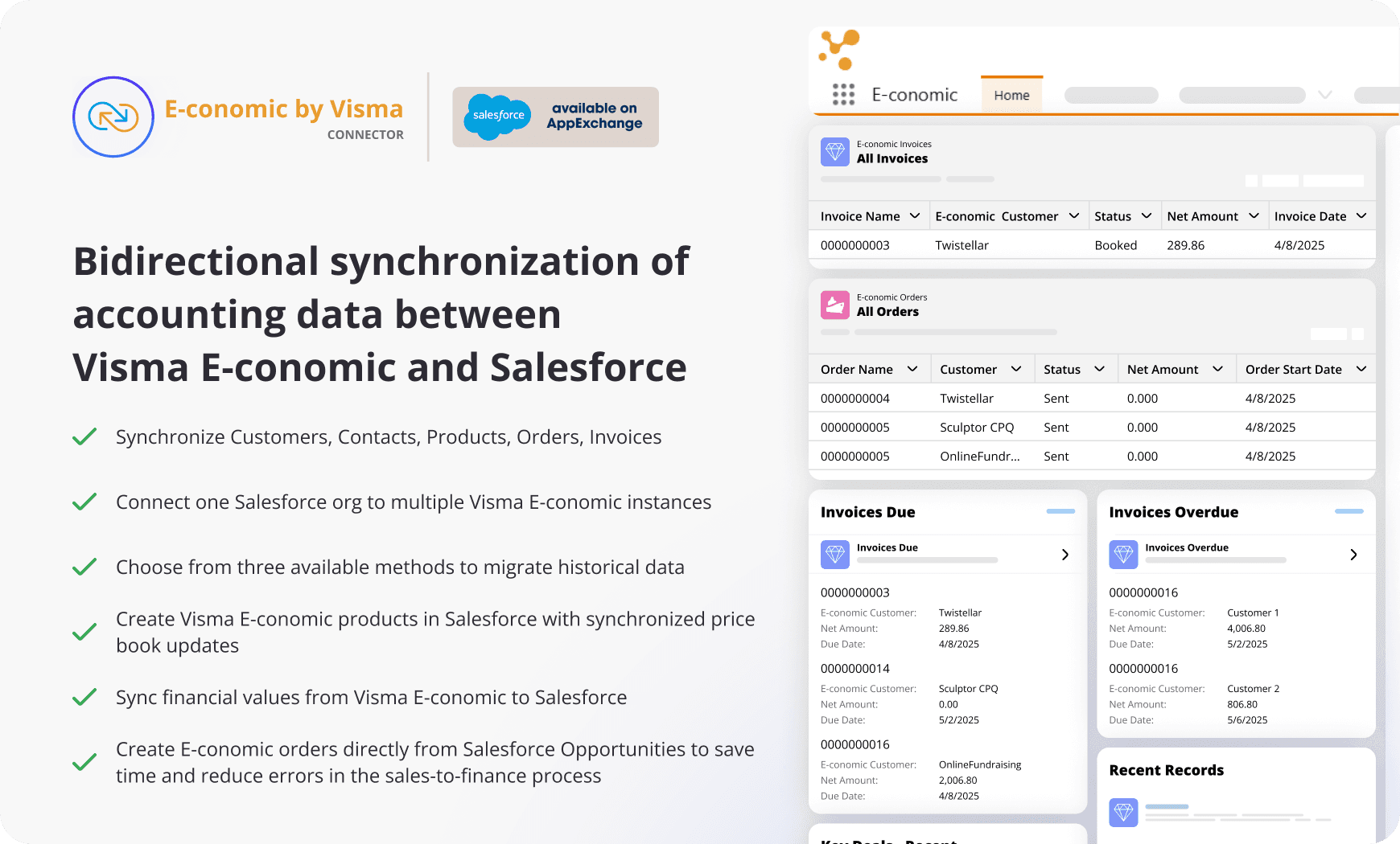 Bidirectional synchronization of accounting data between Visma E-conomic and Salesforce