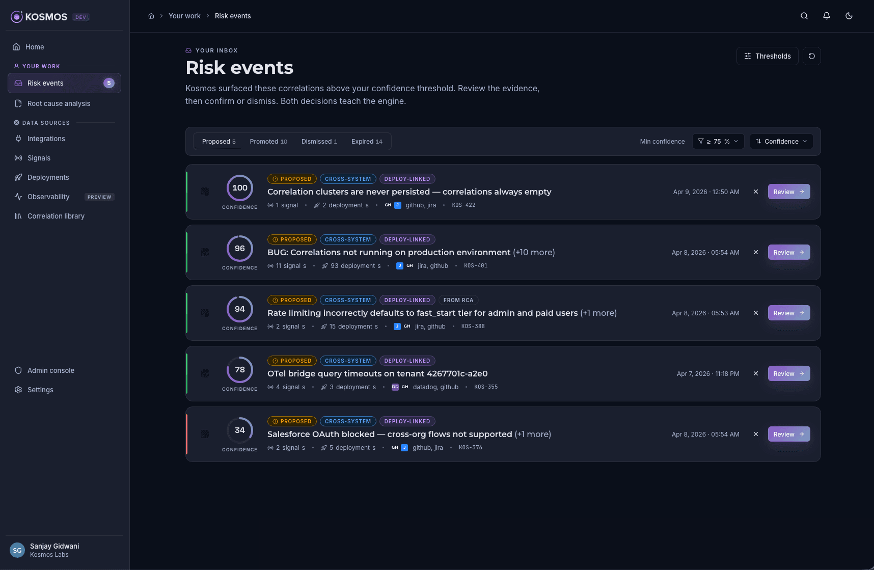 From deployment to case spike -- Kosmos connects the signals your team would never see manually.