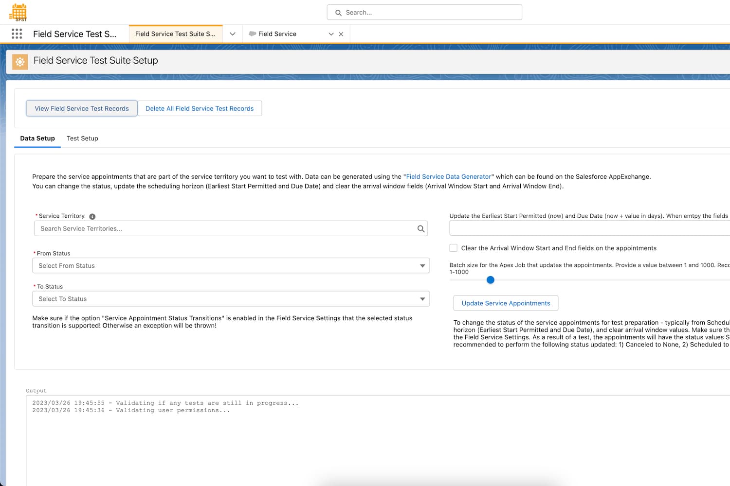 Field Service Test Suite Data Setup