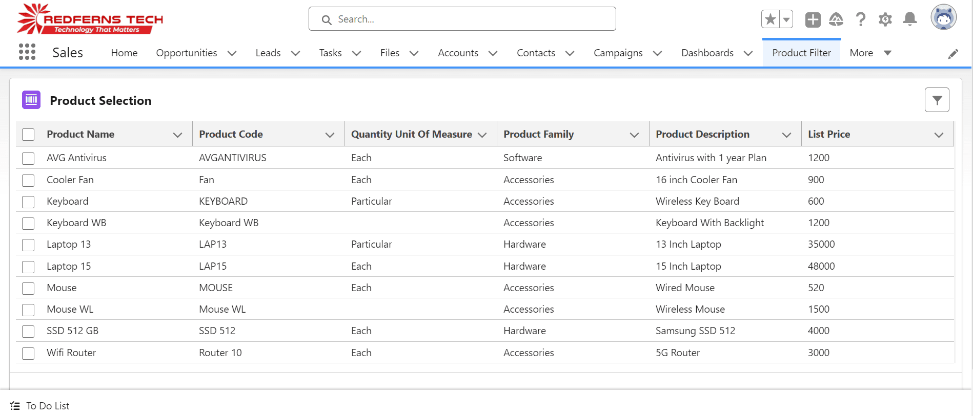 Product Record Page