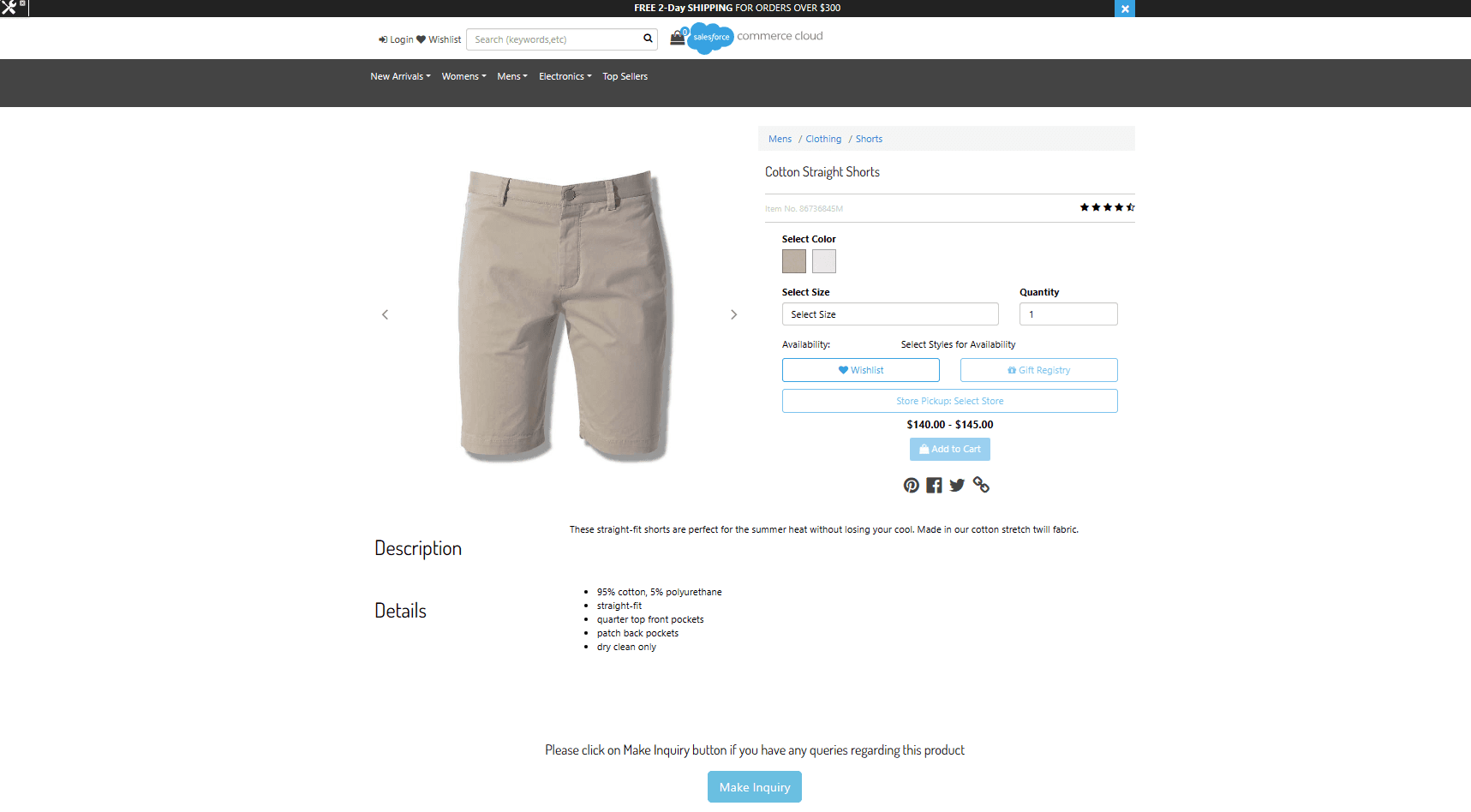 Product Detail Page with Make Enquiry Button