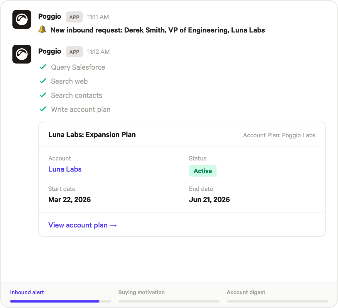 RevOps and Salesforce Admins can proactively deliver automated account plans to sellers in Slack.