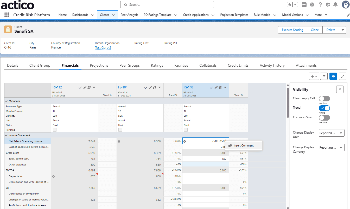 Capture and spread Financial Statements