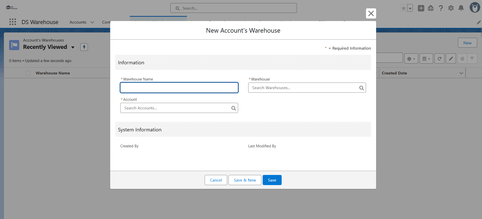 Account Warehouse Creation
