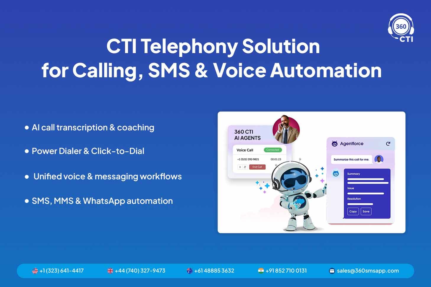 AI-powered CTI telephony, Power Dialer & Voice calling with AI Voice Agents & Conversational AI