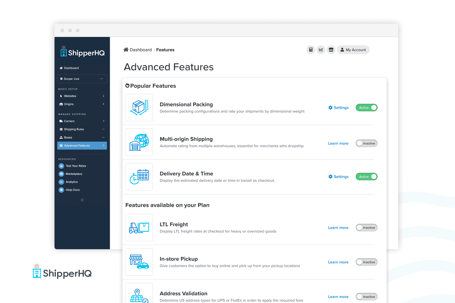 ShipperHQ offers a range of advanced features for your needs.