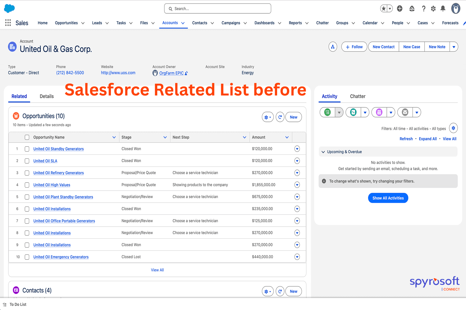 Salesforce Related List view before