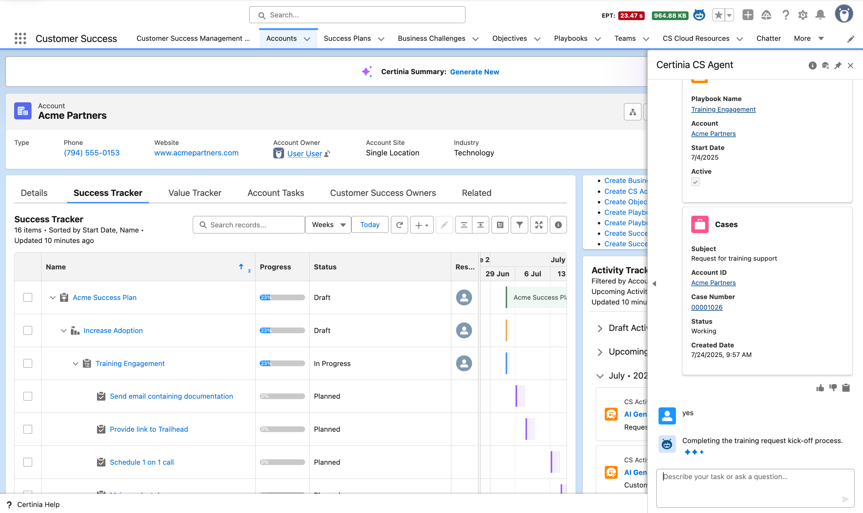Get up to speed on accounts quickly. Agent will surface relevant playbooks and cases in one view.
