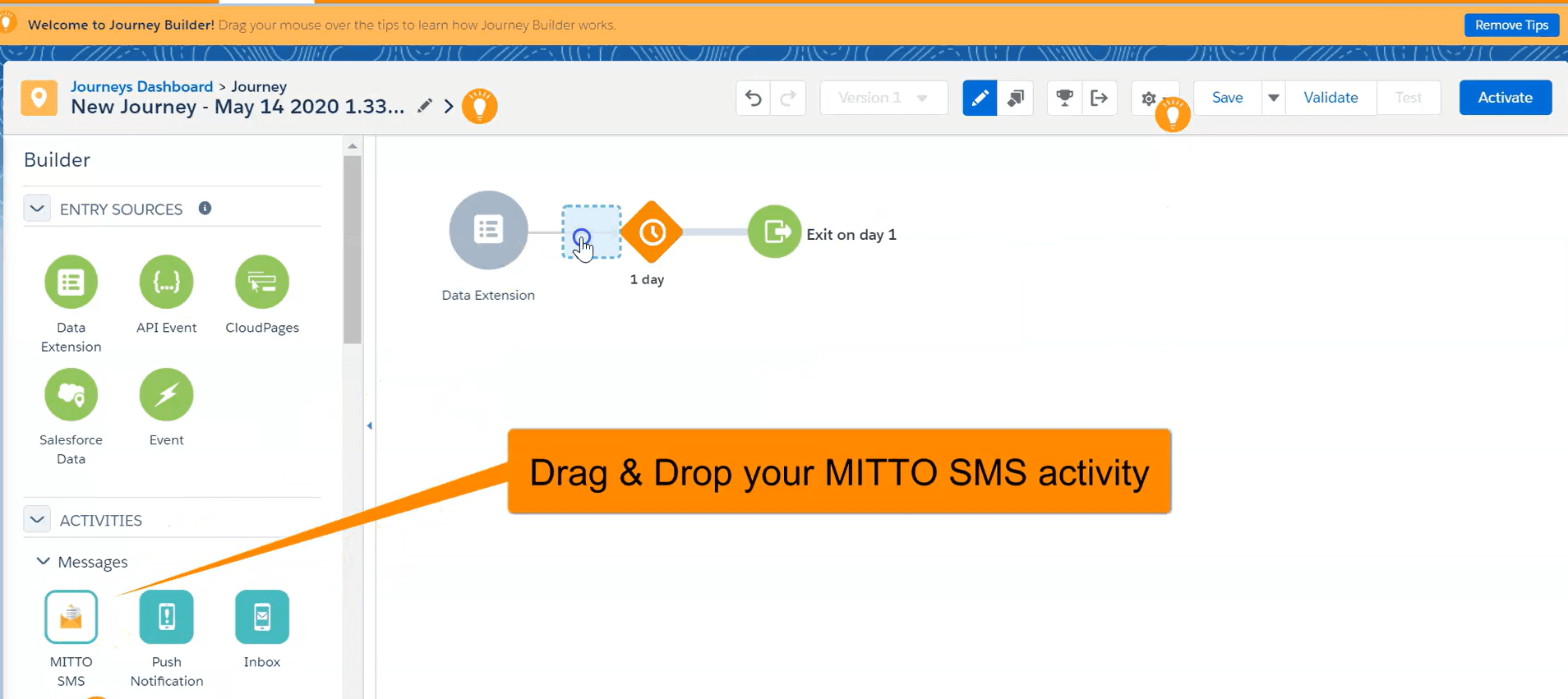 Drag & Drop your Mitto SMS activity