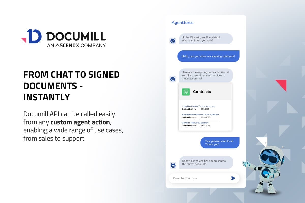 Agentforce custom agent action for document generation and e-sign