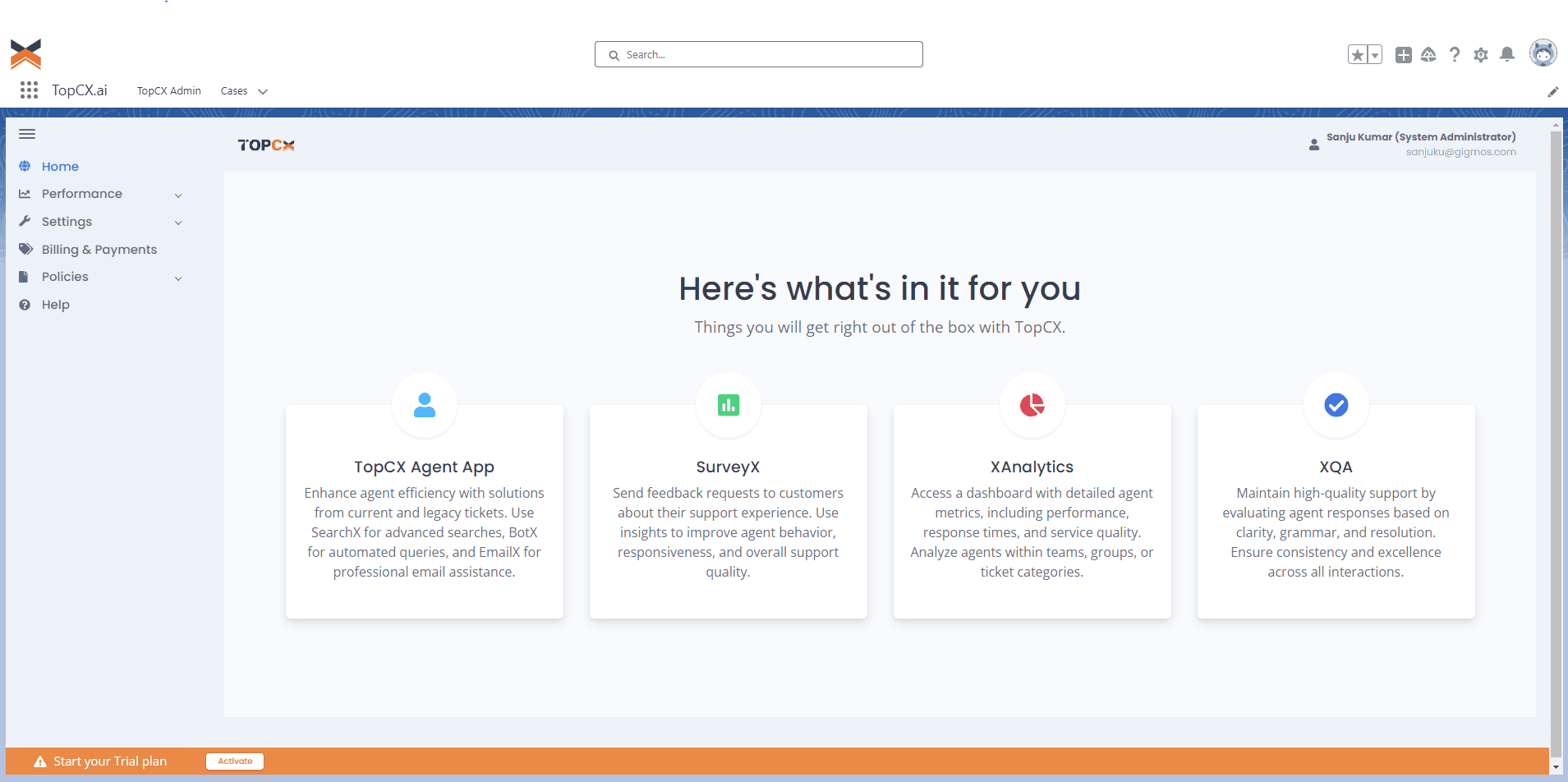 Home Page of TopCX.ai for advanced AI-powered case management.