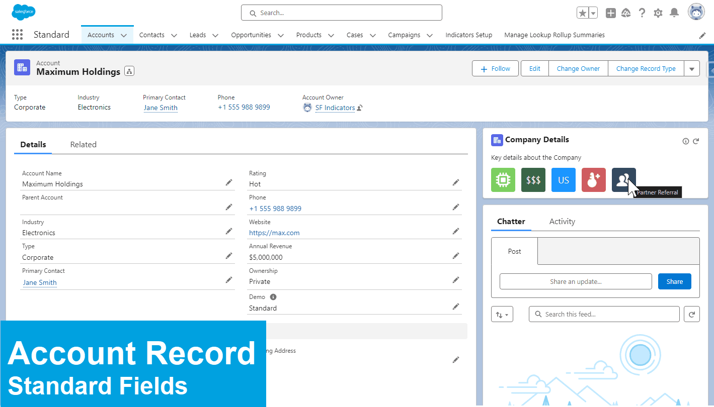 Create visual indicators on lightning record pages using Icons from the Salesforce Lightning Design