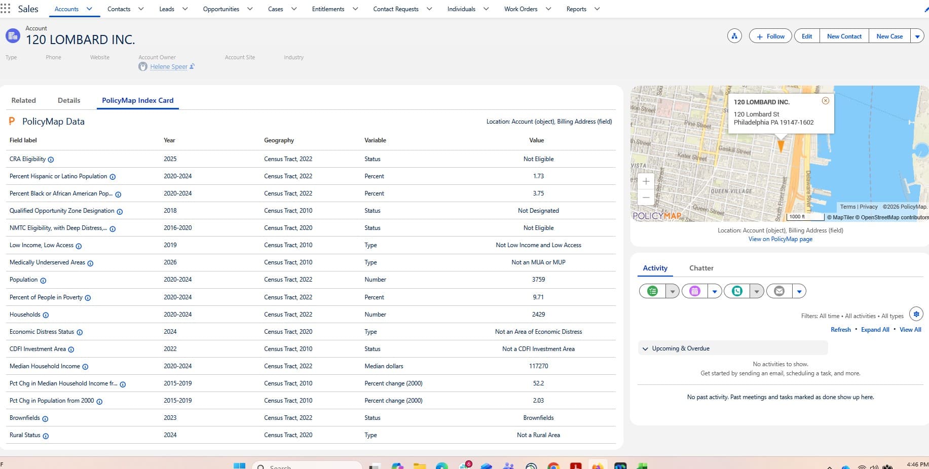 Selected Market Information Synced with Salesforce record
