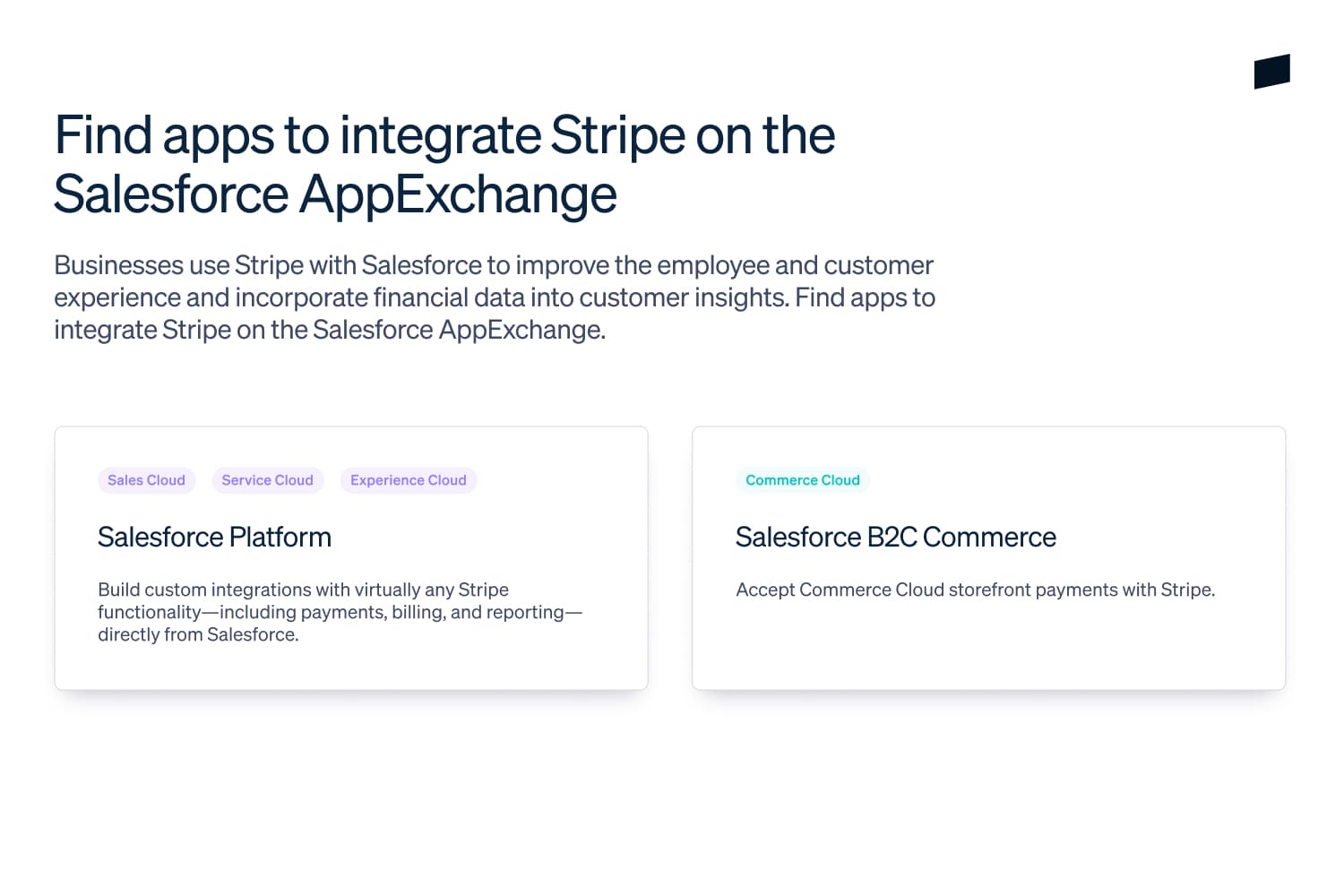Find apps to integrate Stripe on the Salesforce AppExchange