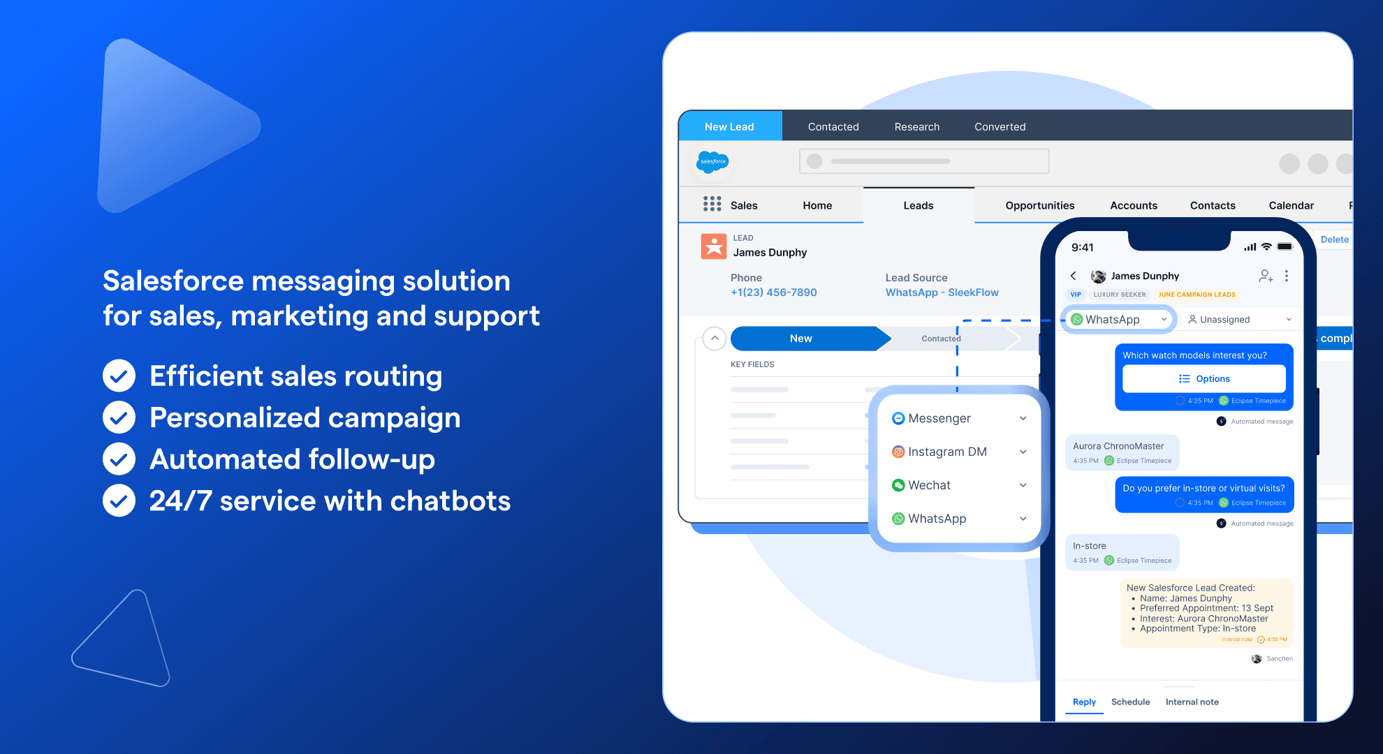 SleekFlow Salesforce messaging solutions for sales, marketing and support