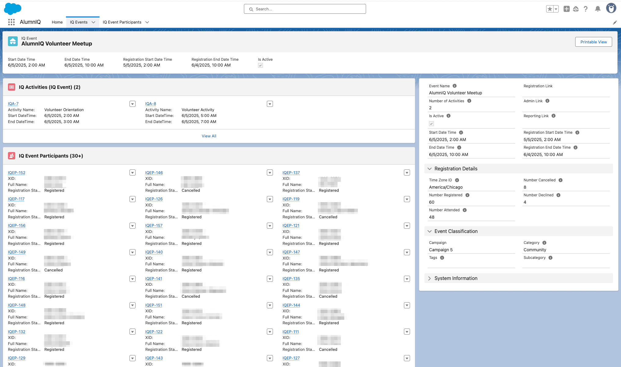 View AlumnIQ Events directly in Salesforce